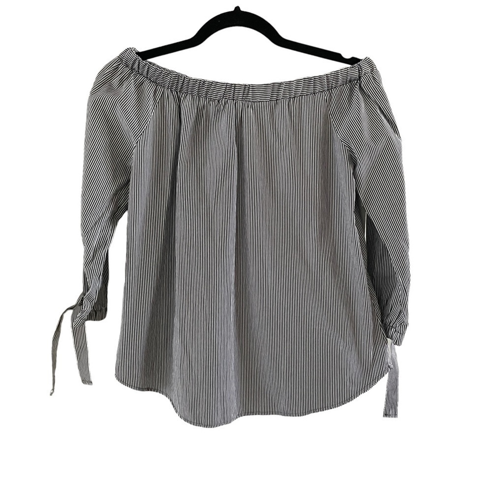 POTTER’S Pot Black White Striped Off‎ Shoulder Tie Sleeve Top Blouse Shirt S